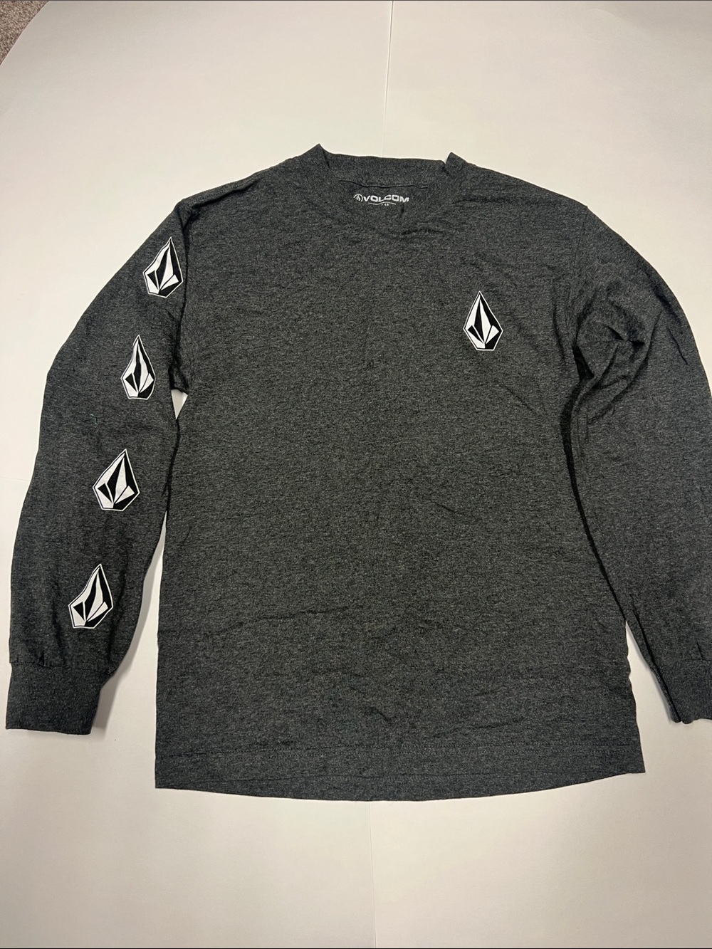 Volcom Charcoal Gray Long Sleeve Logo Tee with Sleeve Graphics